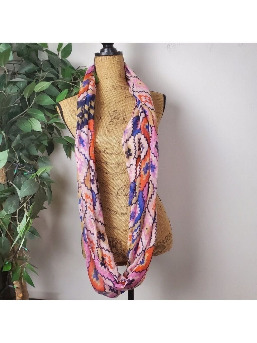 Geometric Pattern Infinity Scarf Colorful Sheer - Picture 4 of 6